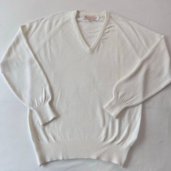 Quantum Sportswear Vintage white acrylic men’s sweater size large V-Neck - Picture 1 of 6